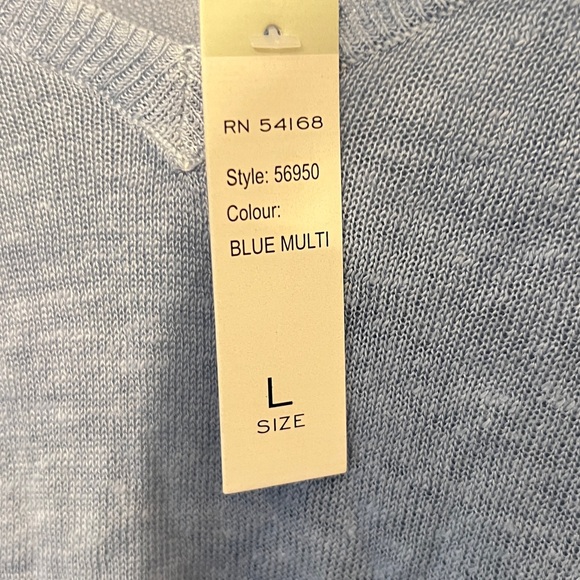 ELLIOTT LAUREN Women’s Blue & White Tie Dye 100% Linen V-Neck Long Sleeve Top - Picture 4 of 5